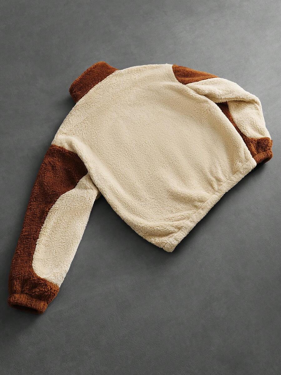 Men's Patchwork Stand Collar Half-Zip Fleece Sweatshirt