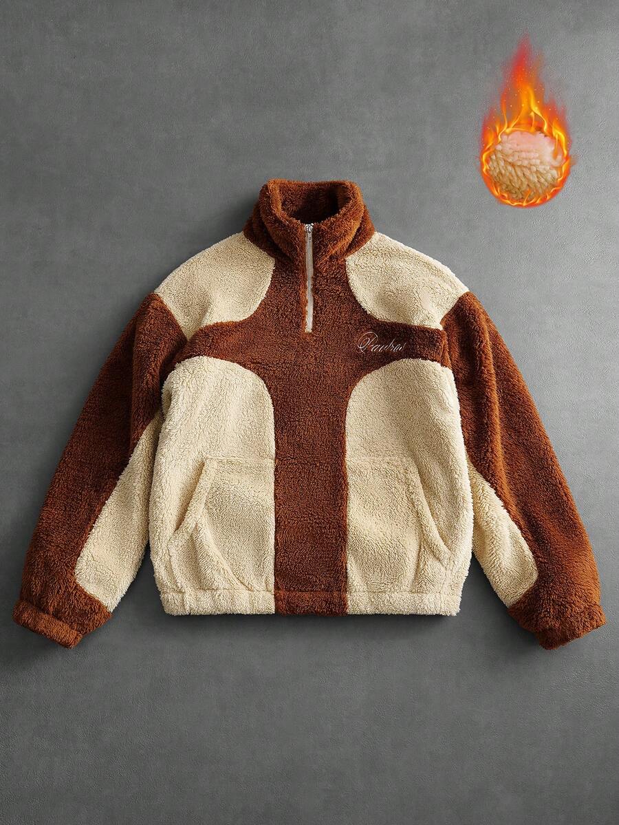 Men's Patchwork Stand Collar Half-Zip Fleece Sweatshirt