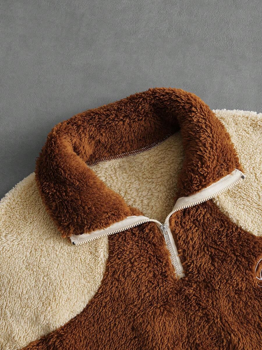 Men's Patchwork Stand Collar Half-Zip Fleece Sweatshirt