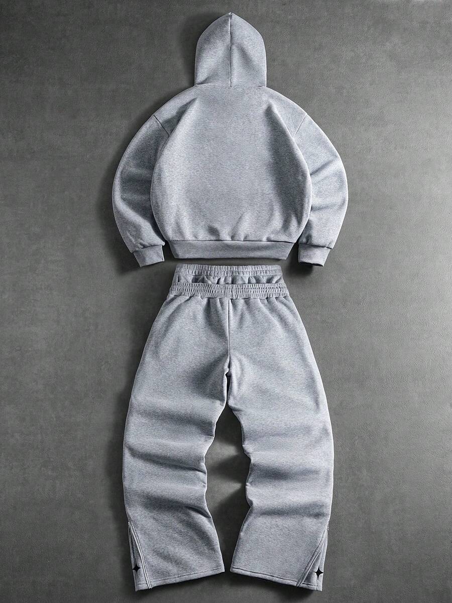 Embroidered Hoodie Wide Leg Sweatpants Set