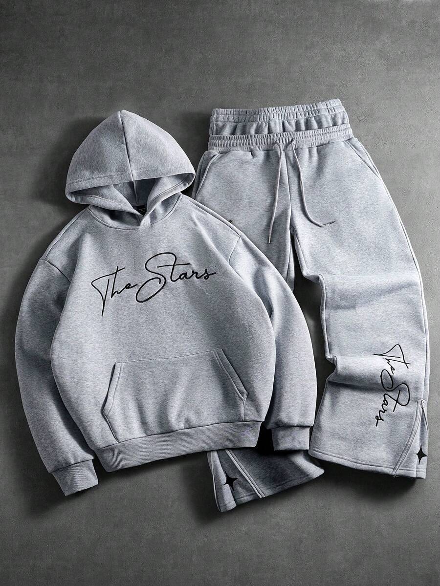 Embroidered Hoodie Wide Leg Sweatpants Set