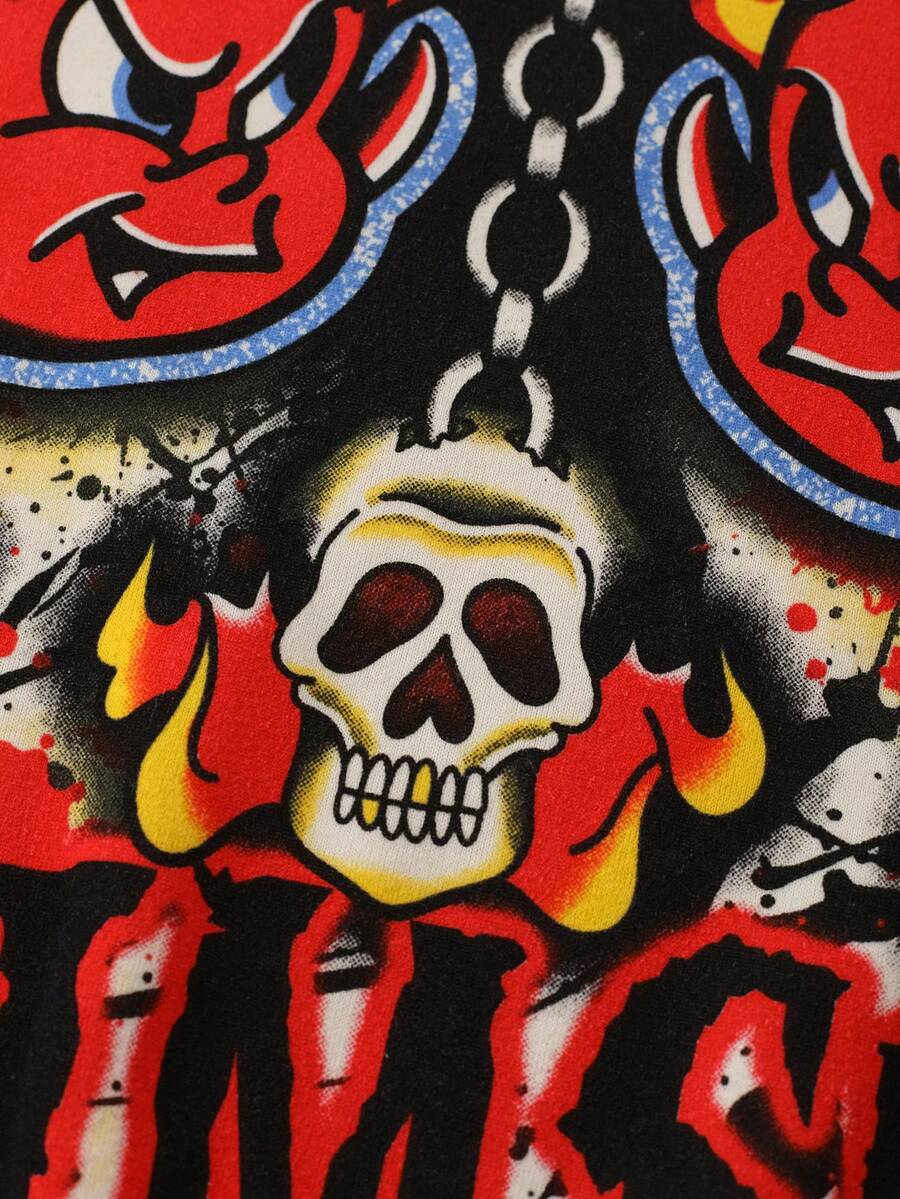 Men's Loose Fit Retro Graphic Print Hoodie