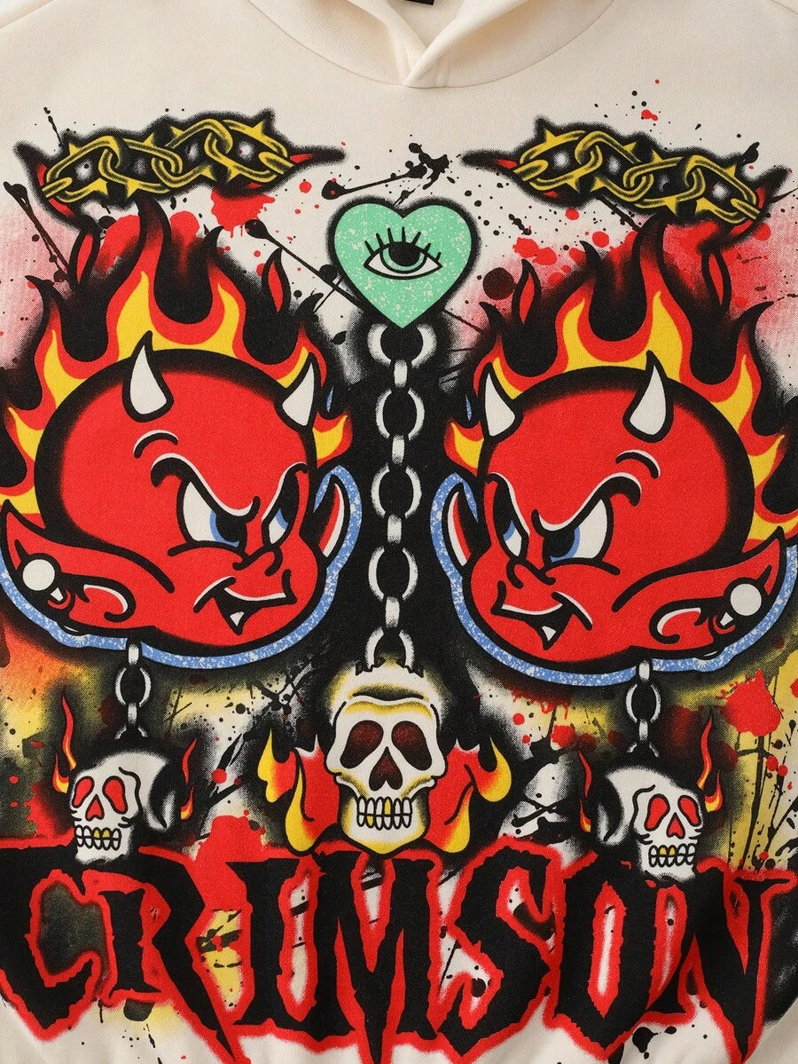 Men's Loose Fit Retro Graphic Print Hoodie