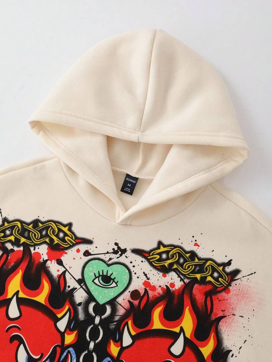 Men's Loose Fit Retro Graphic Print Hoodie