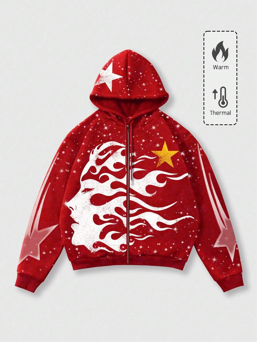 Men's Letter Graphic Print Zip-Up Hoodie