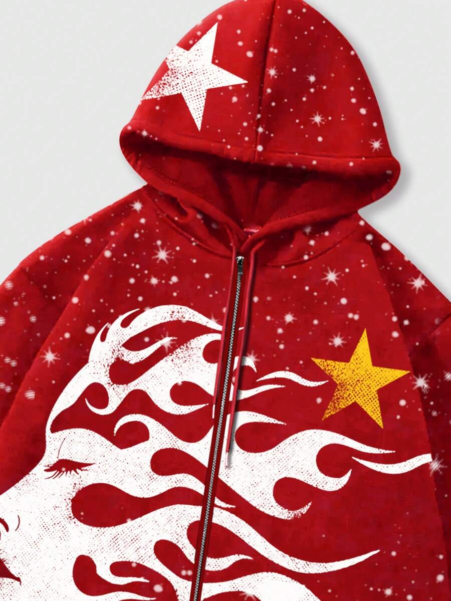 Men's Letter Graphic Print Zip-Up Hoodie