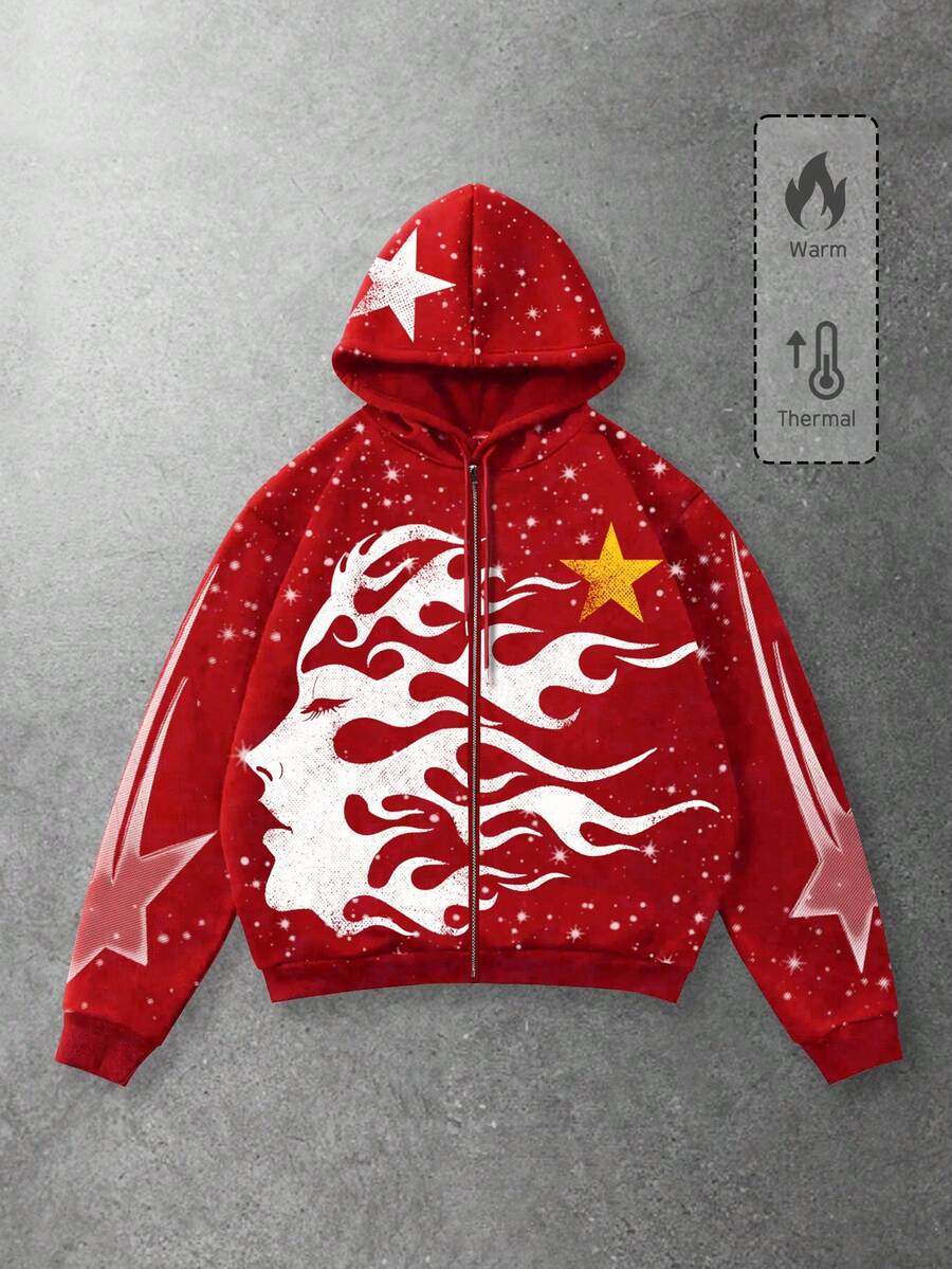 Men's Letter Graphic Print Zip-Up Hoodie