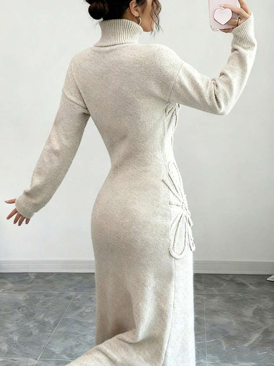 Women's Floral Print Long Sleeve Knitted Sweater Dress