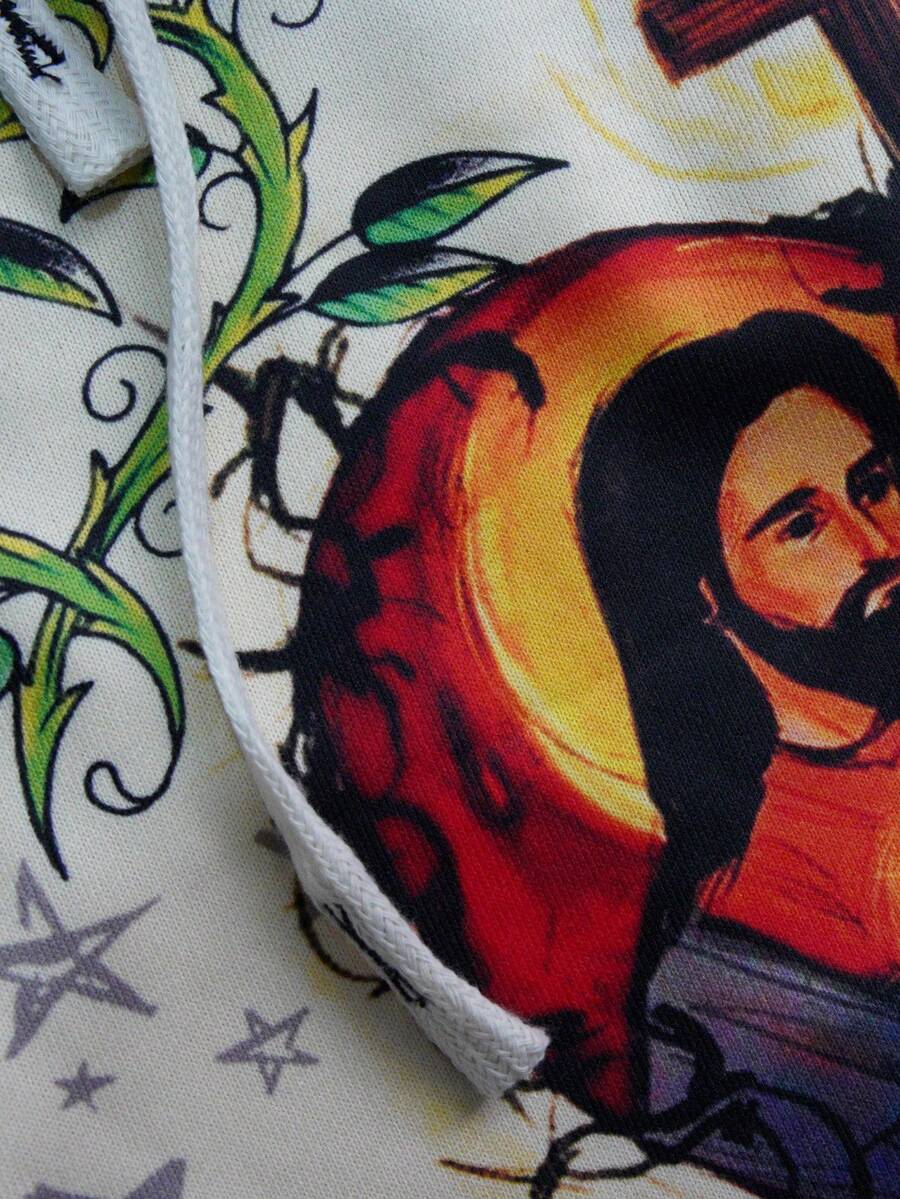 Men's Religious Graphic Print Flare Pants