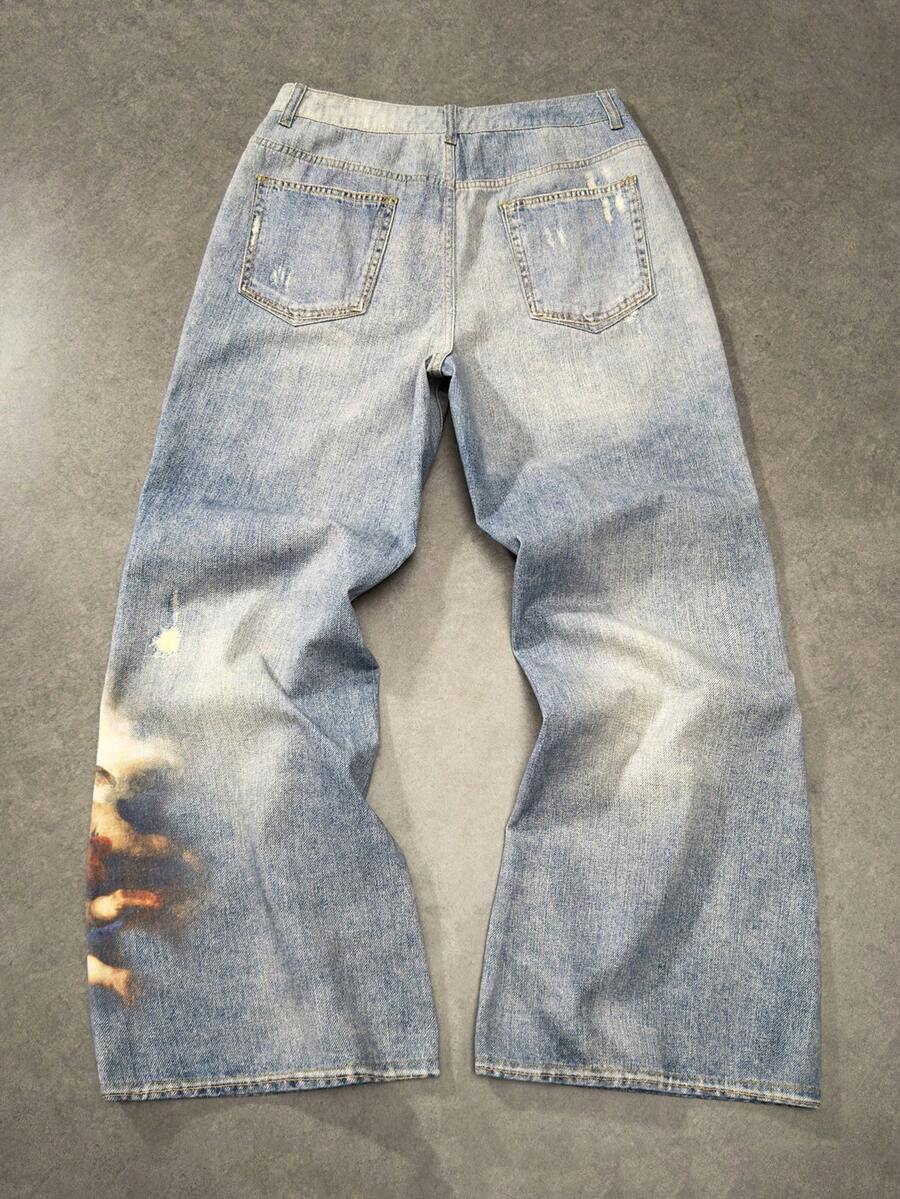 Angel Graphic Distressed Pocket Jeans