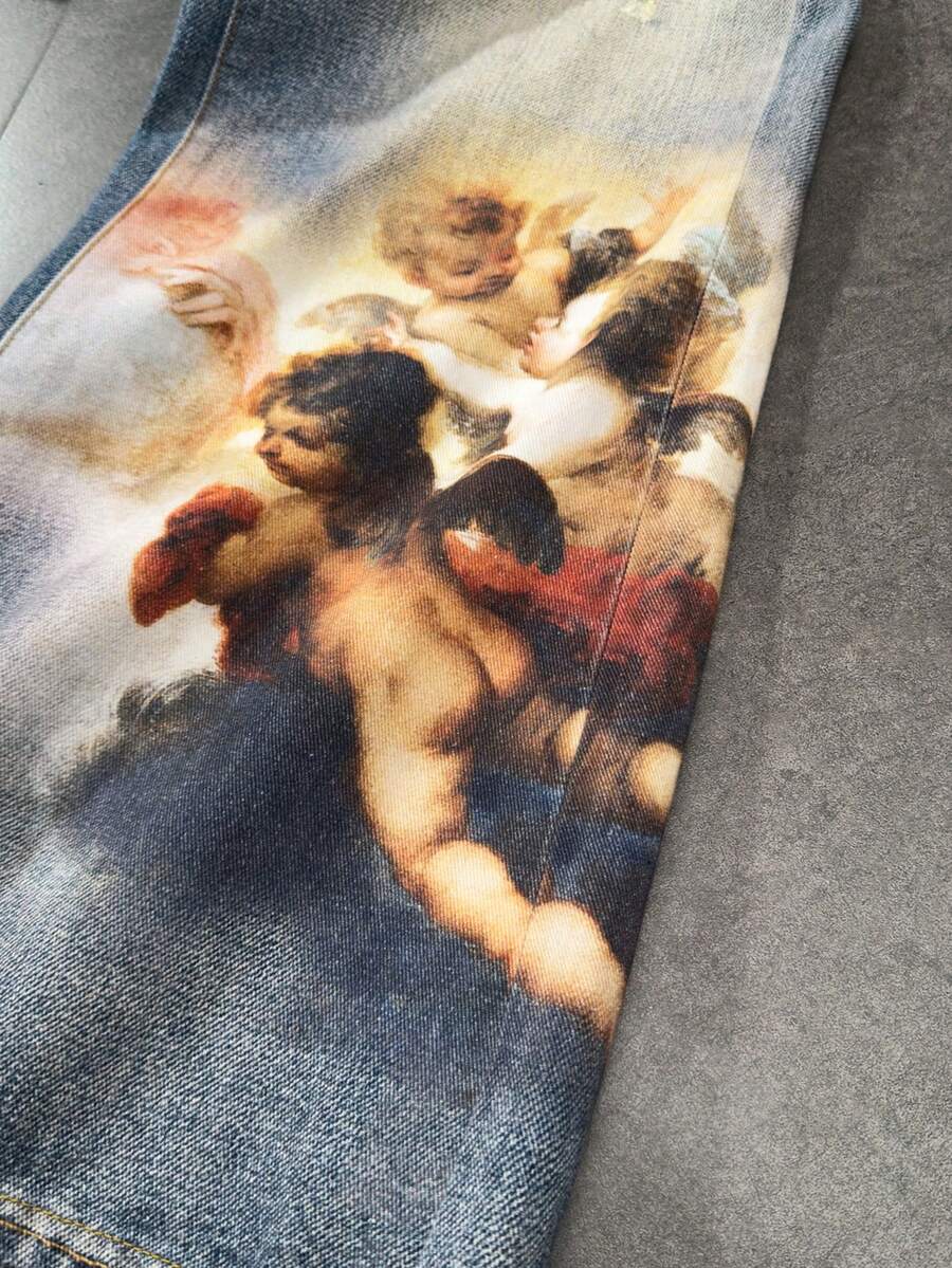 Angel Graphic Distressed Pocket Jeans