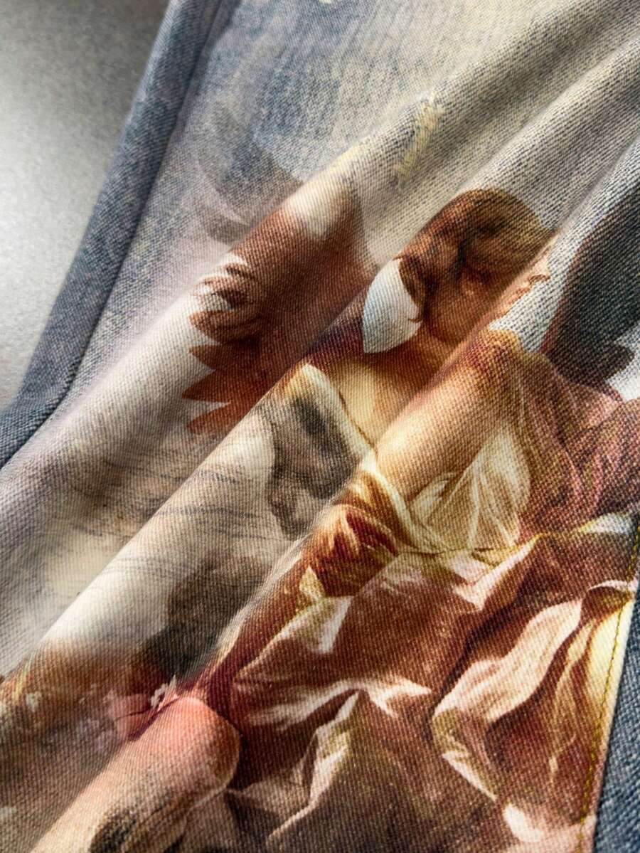 Angel Graphic Wide Leg Ripped Jeans