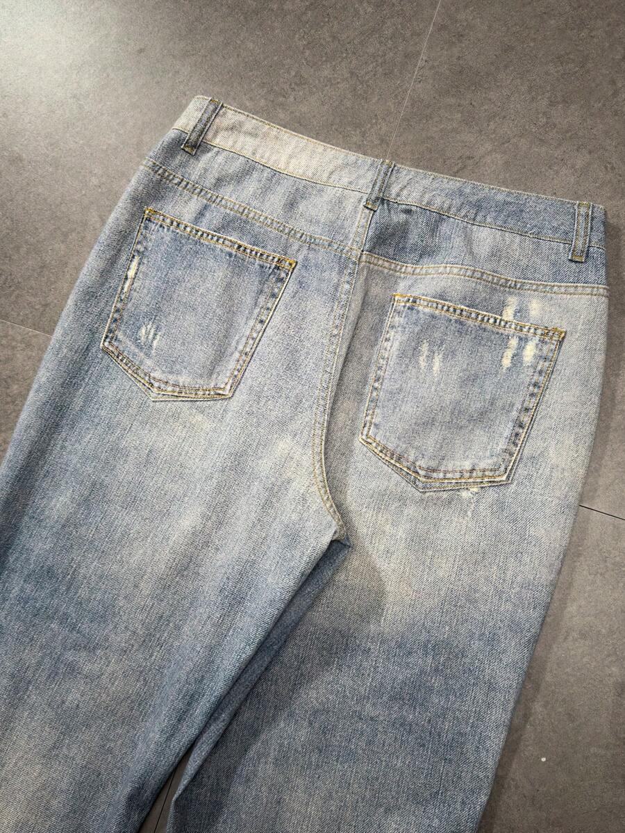 Angel Graphic Wide Leg Ripped Jeans