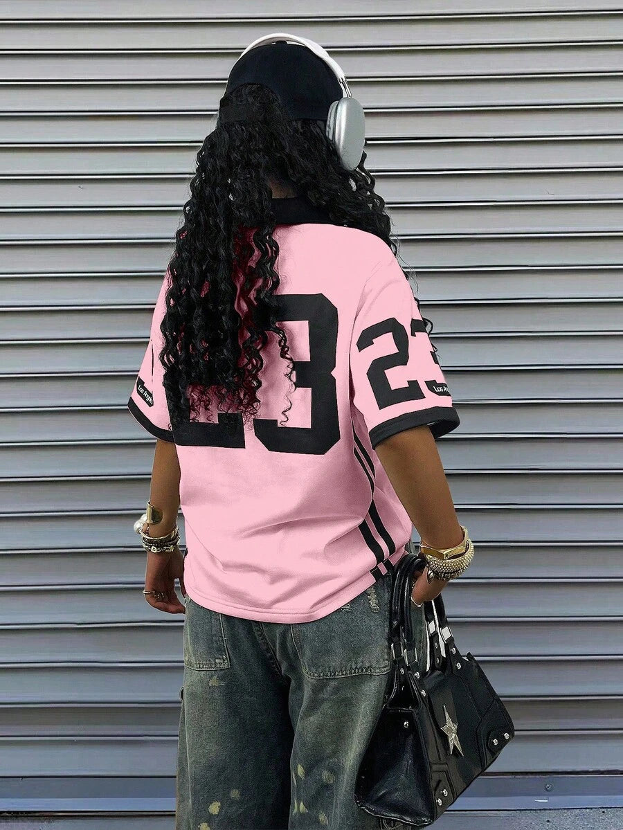 Sports Style Retro Numeric Print Short Sleeve Polo Shirt