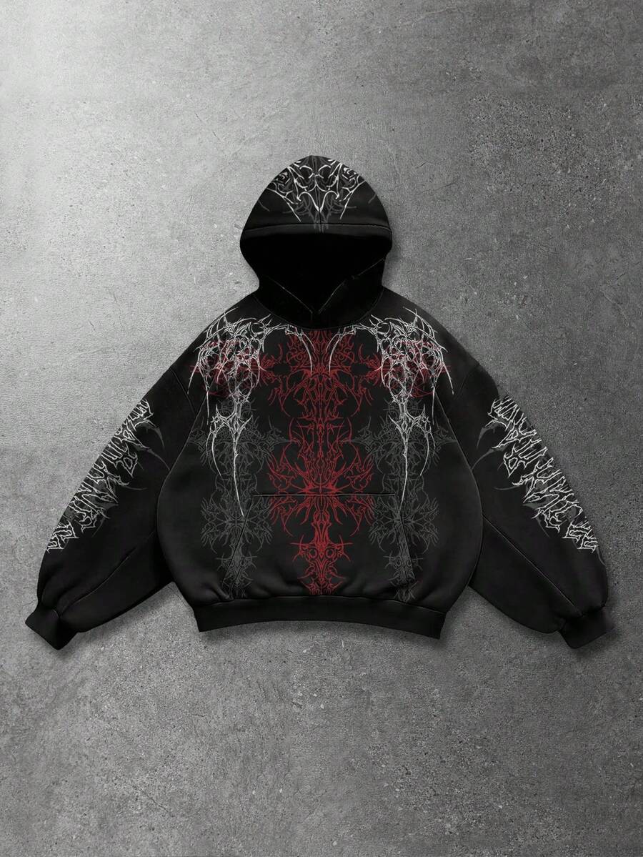 Men's Skull Cross Print Pocket Hoodie