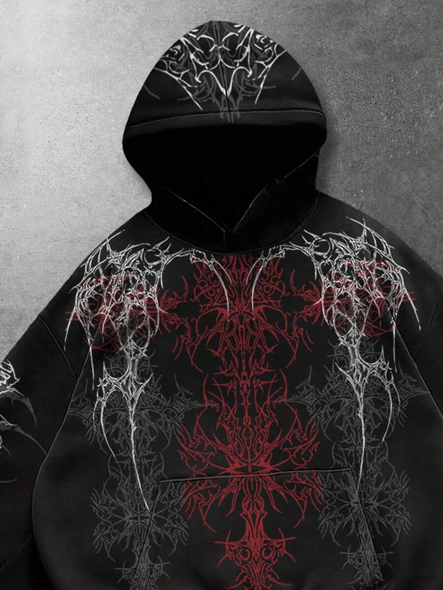 Men's Skull Cross Print Pocket Hoodie