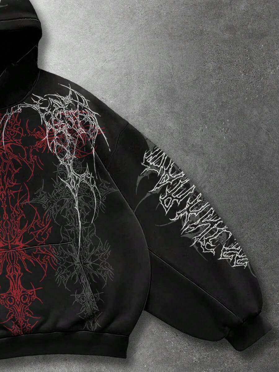 Men's Skull Cross Print Pocket Hoodie