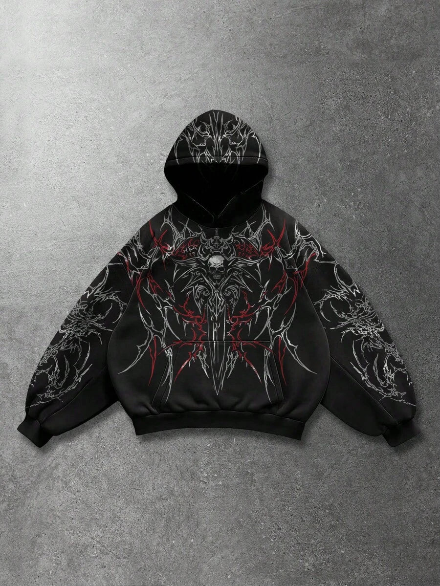 Men's Skull Cross Print Pocket Hoodie