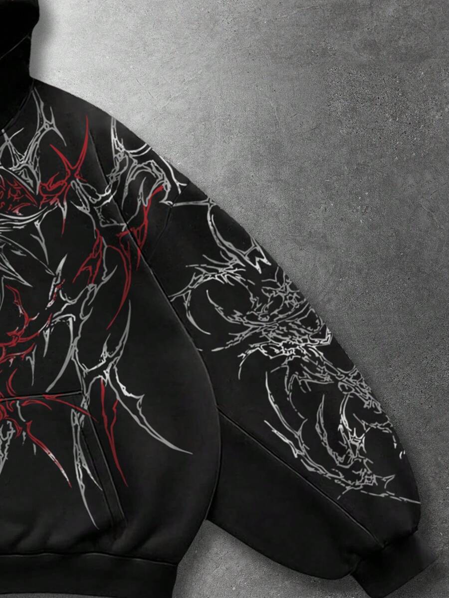 Men's Skull Cross Print Pocket Hoodie