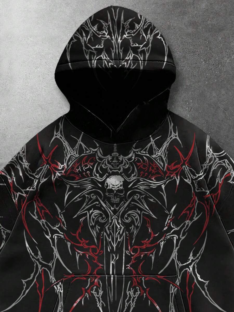 Men's Skull Cross Print Pocket Hoodie