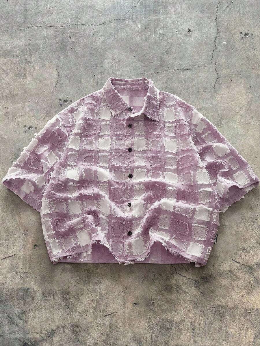 Men's Plaid Woven Short Sleeve Cropped Shirt