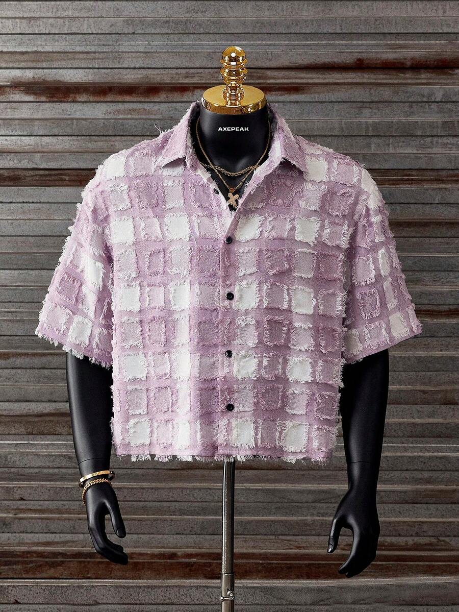 Men's Plaid Woven Short Sleeve Cropped Shirt