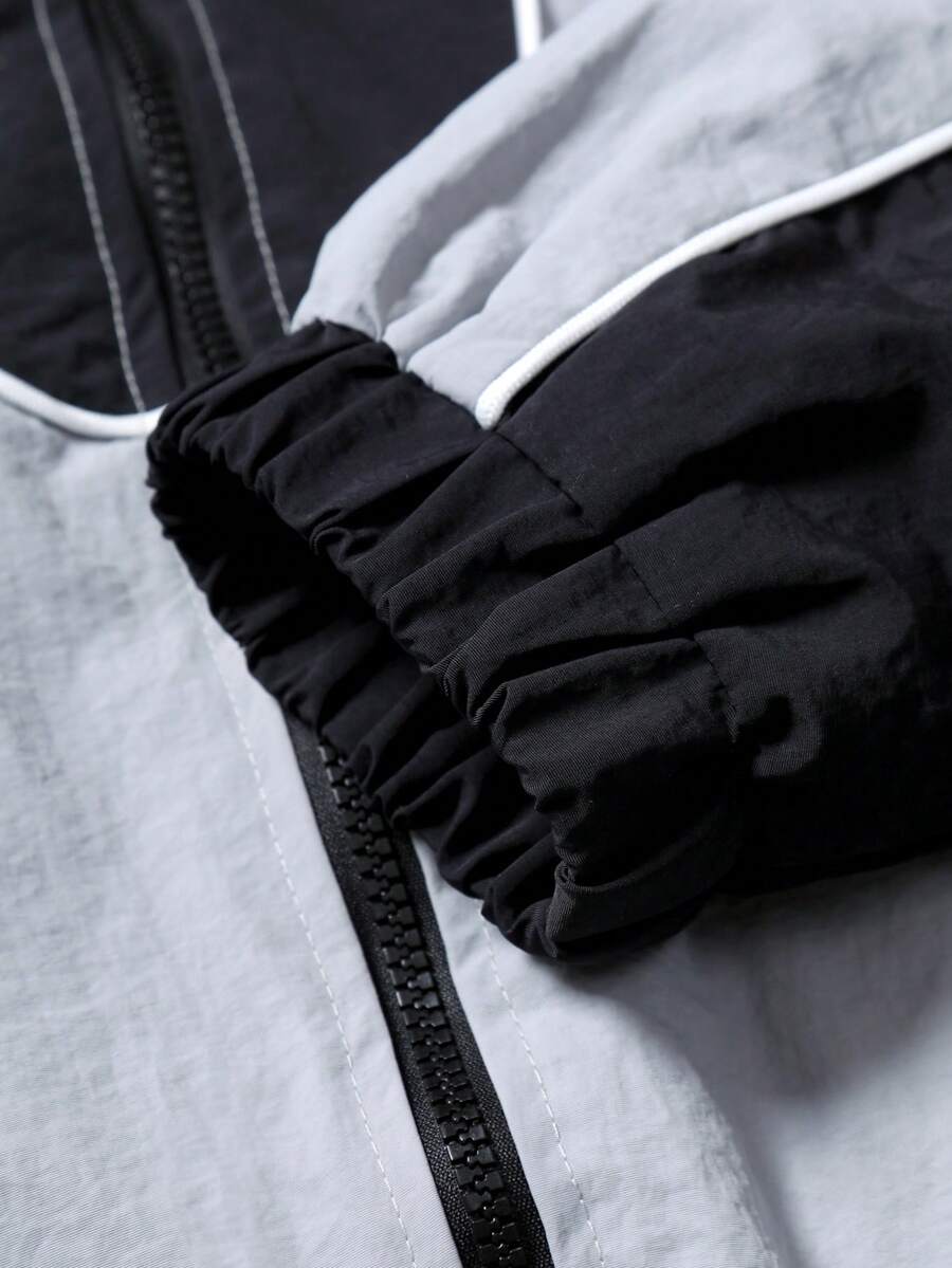 Men's Two-Tone Zip Front Hoodie & Drawstring Pants Casual Tracksuit Set