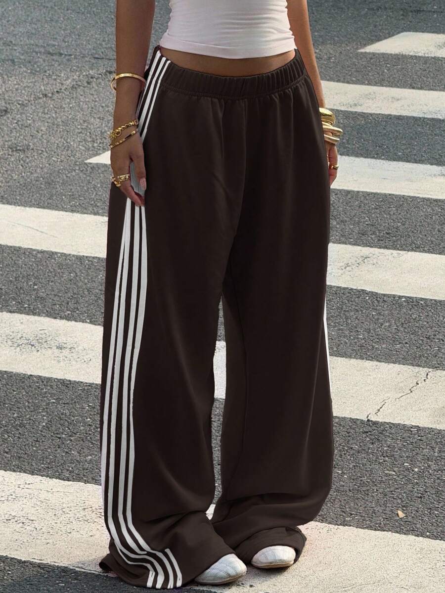 Women's Striped Knitted Wide-Leg Sweatpants