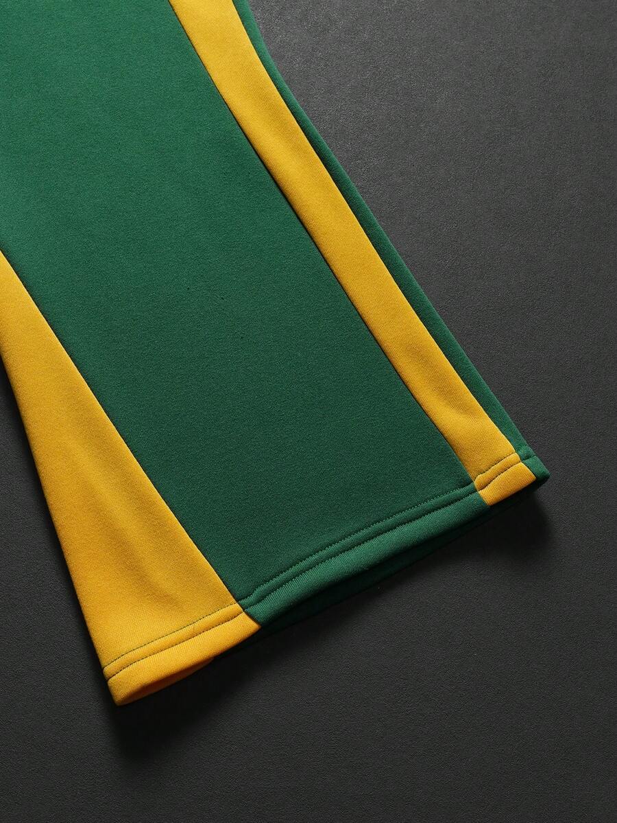 Contrast Color Zip-Up Hoodie Sweatpants Set