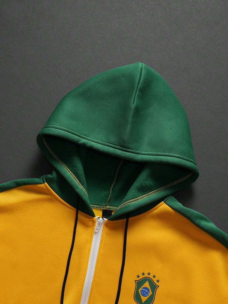 Contrast Color Zip-Up Hoodie Sweatpants Set