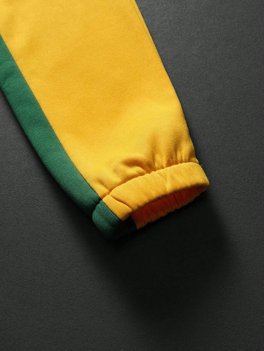 Contrast Color Zip-Up Hoodie Sweatpants Set