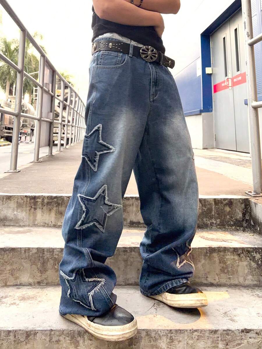 Men's Cross Embroidered Denim Jeans