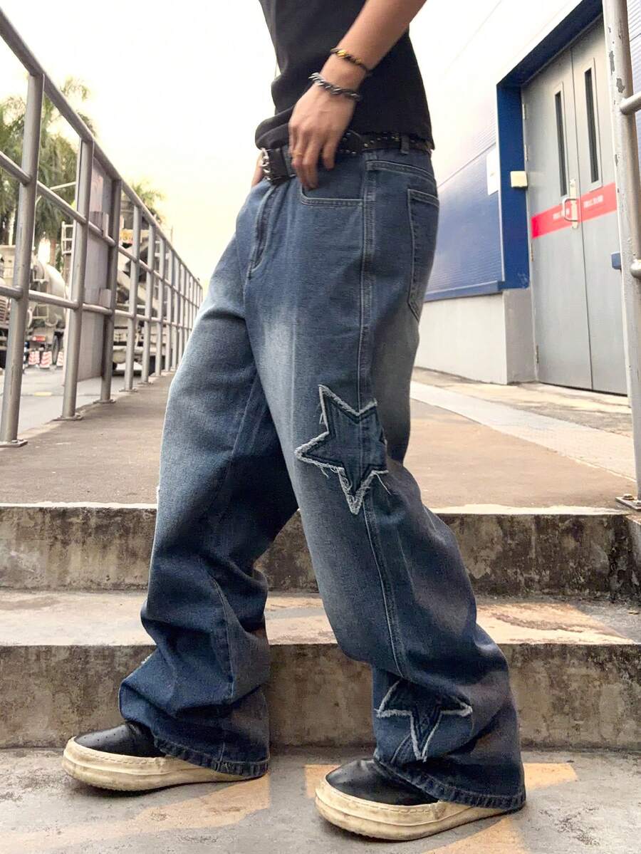 Men's Cross Embroidered Denim Jeans