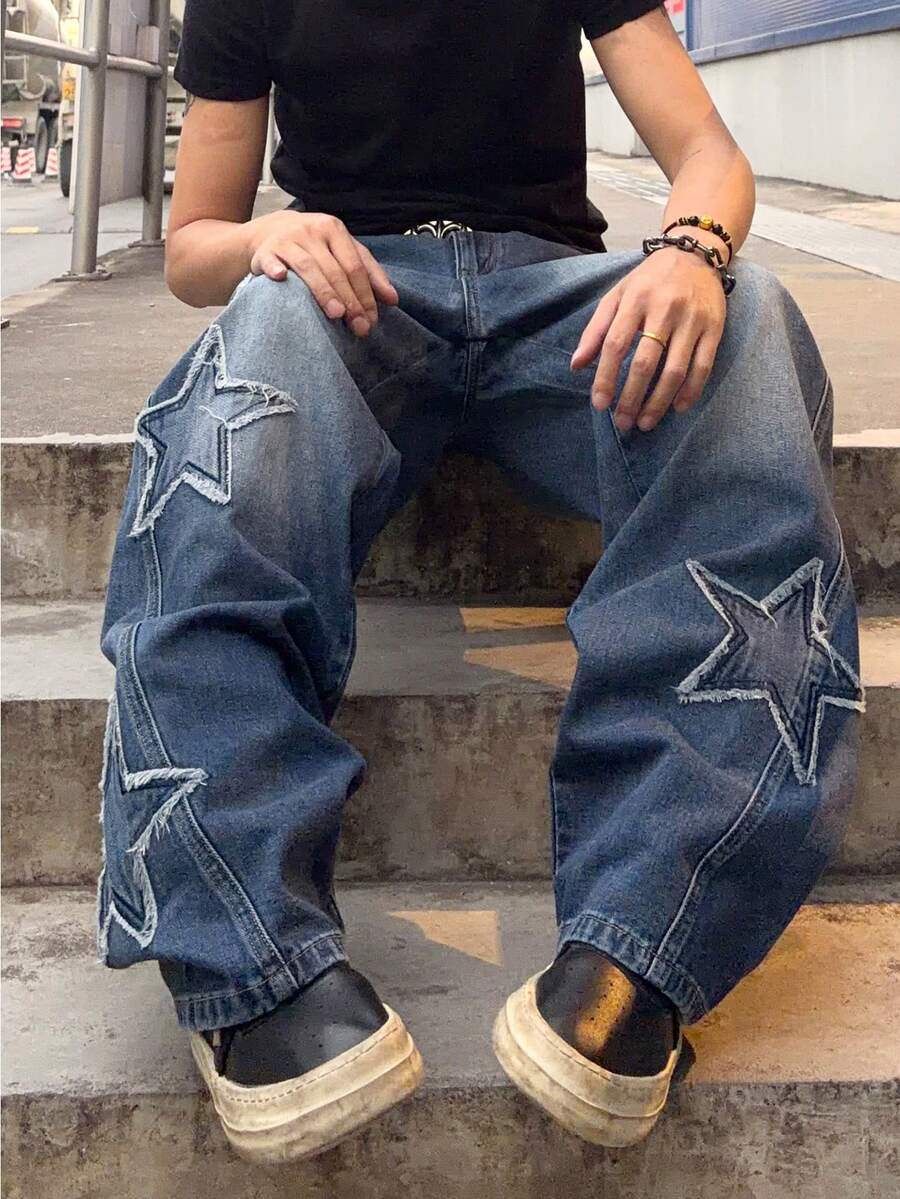 Men's Cross Embroidered Denim Jeans