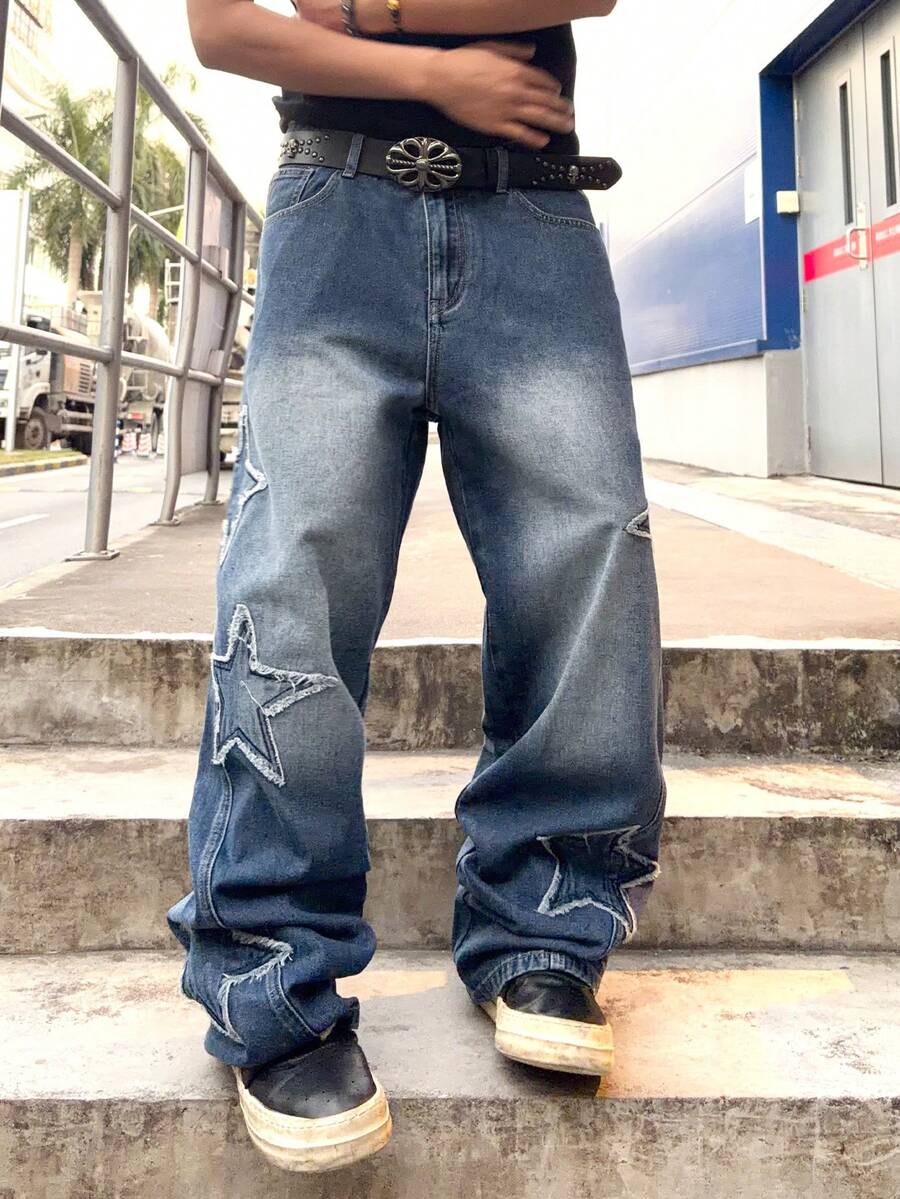 Men's Cross Embroidered Denim Jeans