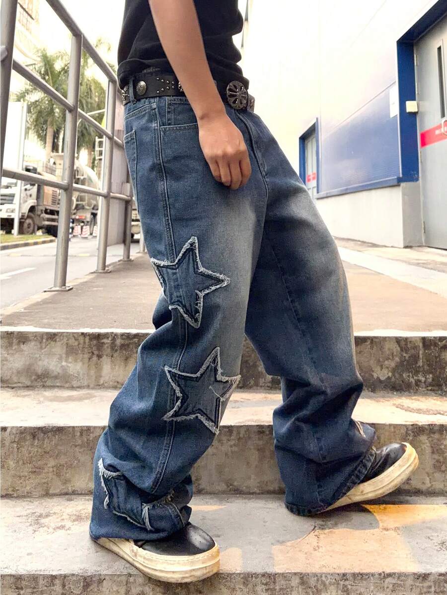 Men's Cross Embroidered Denim Jeans