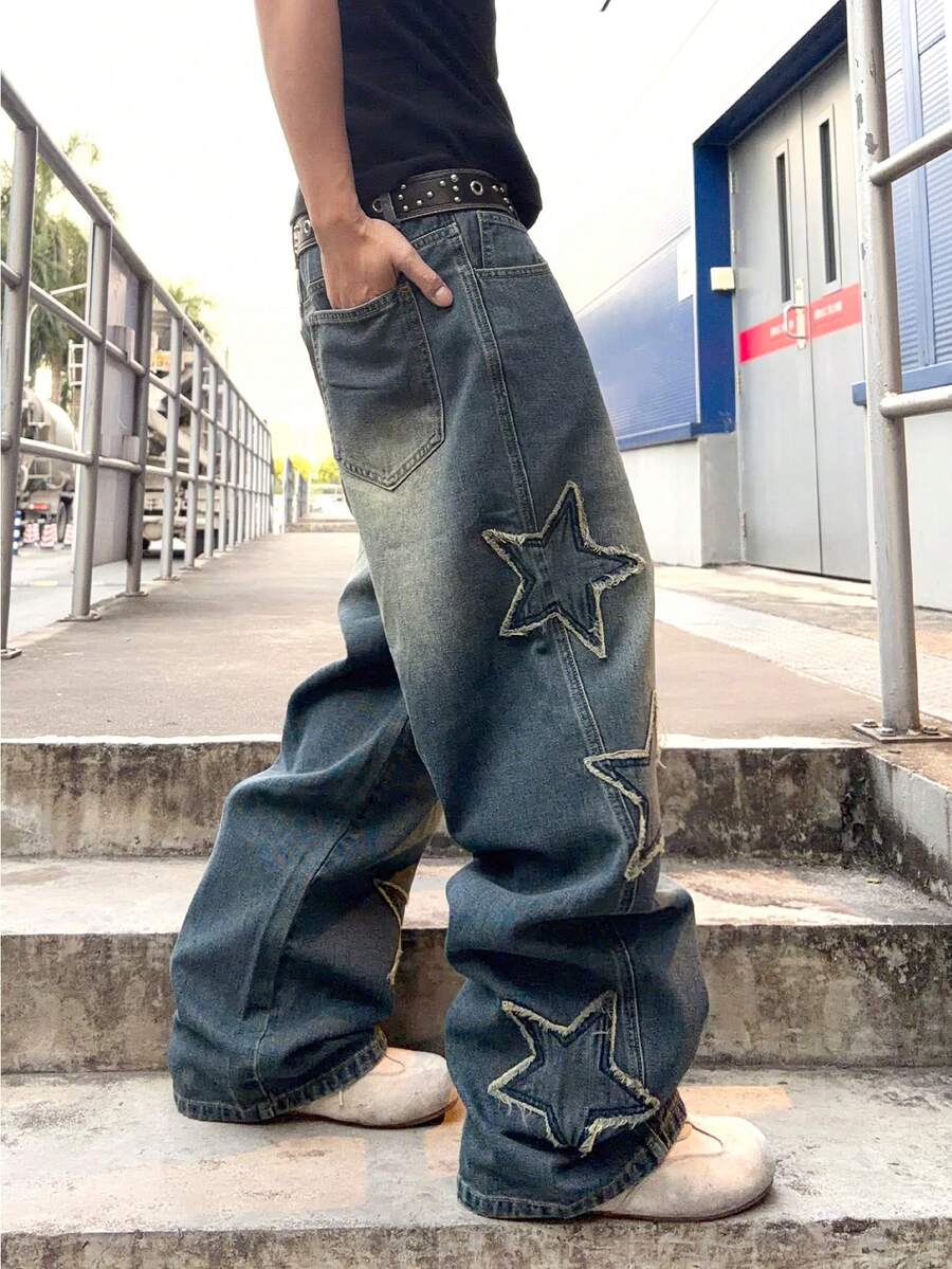 Men's Cross Embroidered Denim Jeans