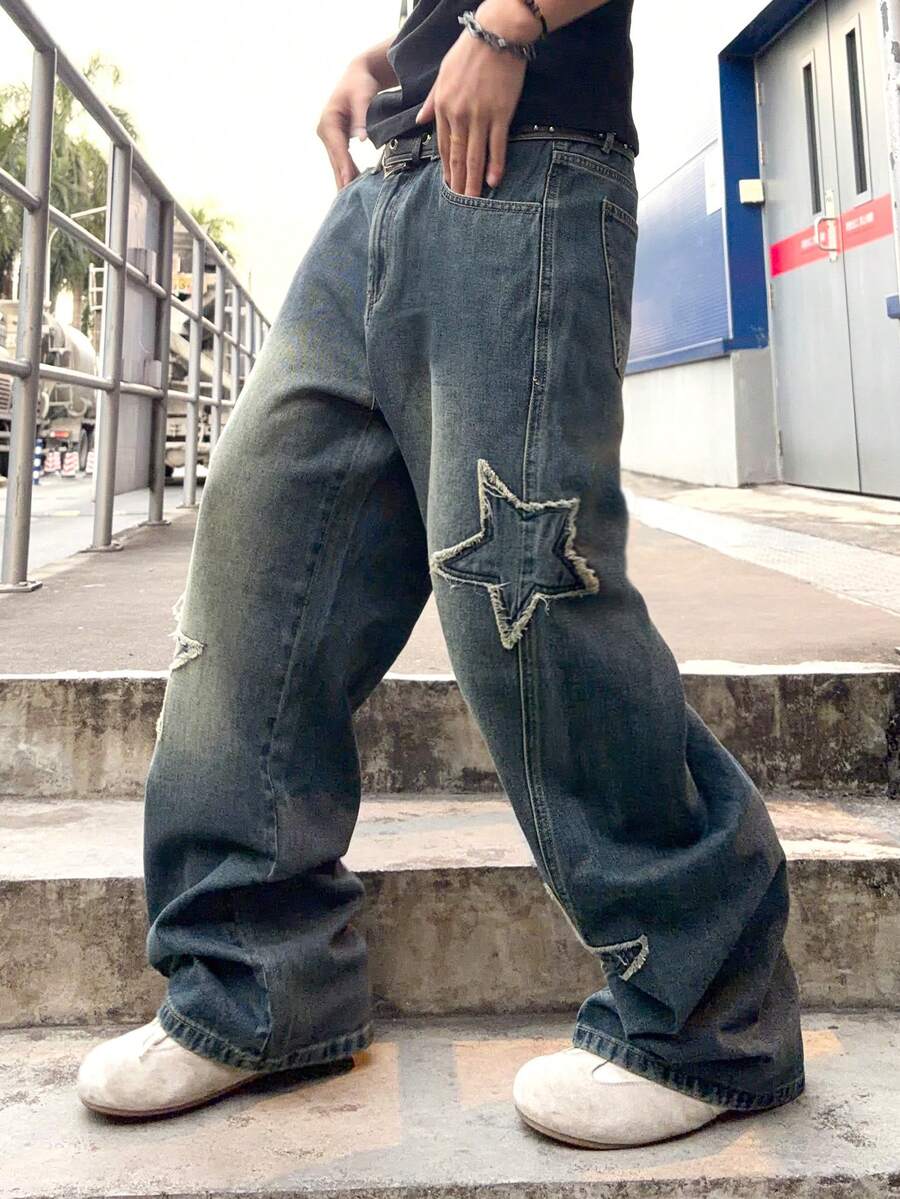 Men's Cross Embroidered Denim Jeans