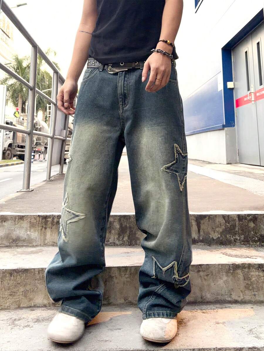 Men's Cross Embroidered Denim Jeans