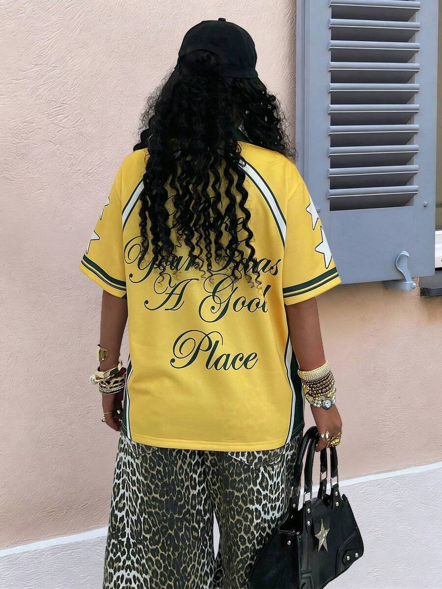 Sports Style Retro Numeric Print Short Sleeve Polo Shirt