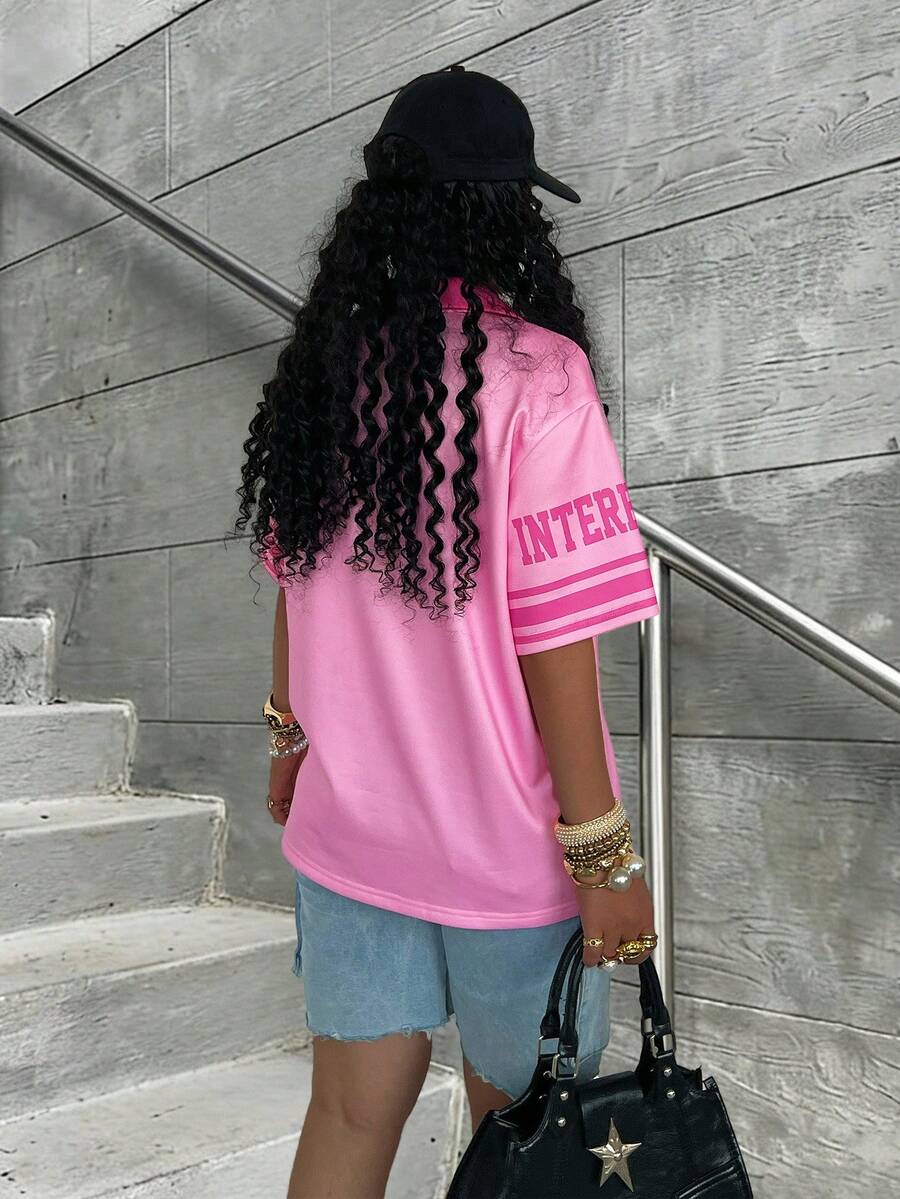 Sports Style Retro Numeric Print Short Sleeve Polo Shirt