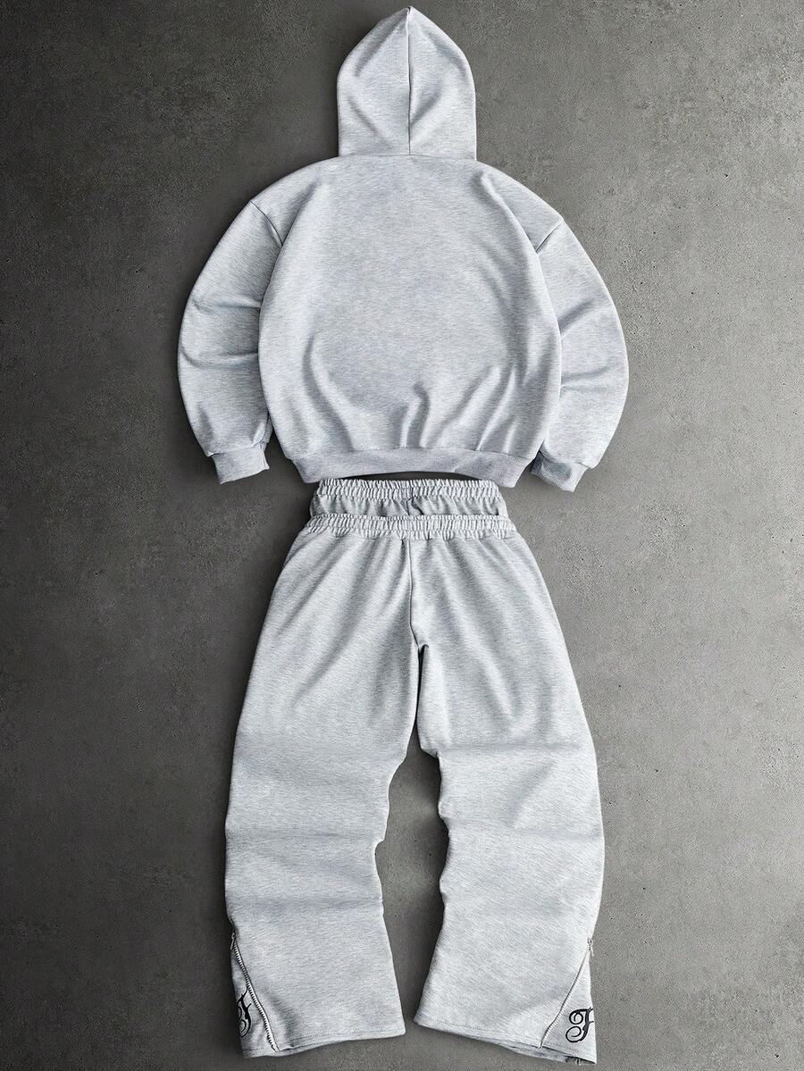 Embroidered Hoodie Wide Leg Sweatpants Set