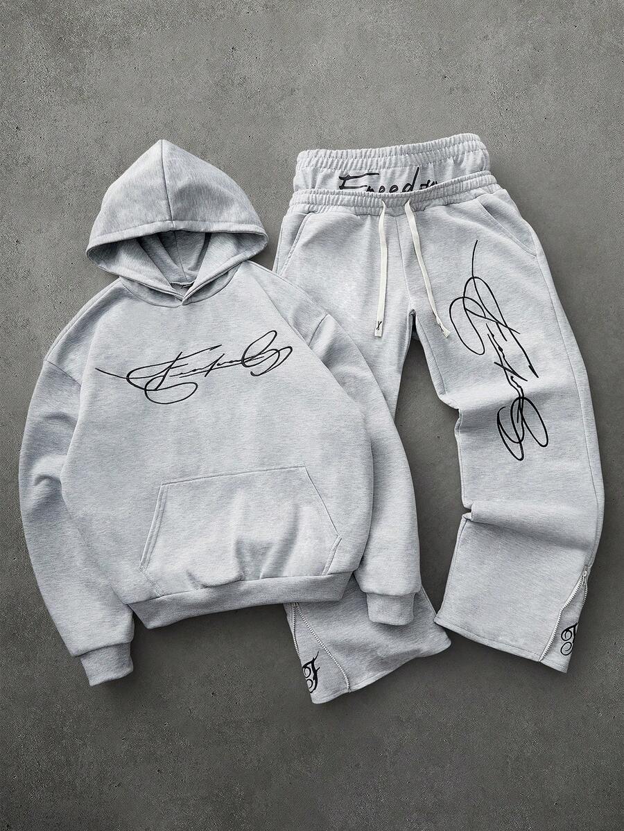 Embroidered Hoodie Wide Leg Sweatpants Set