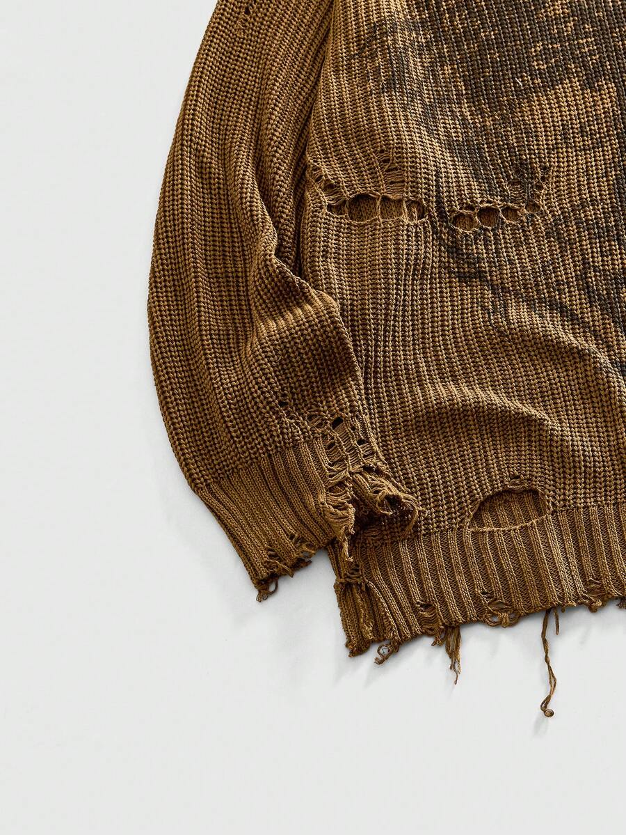 Men's Punk Distressed Knit Sweater