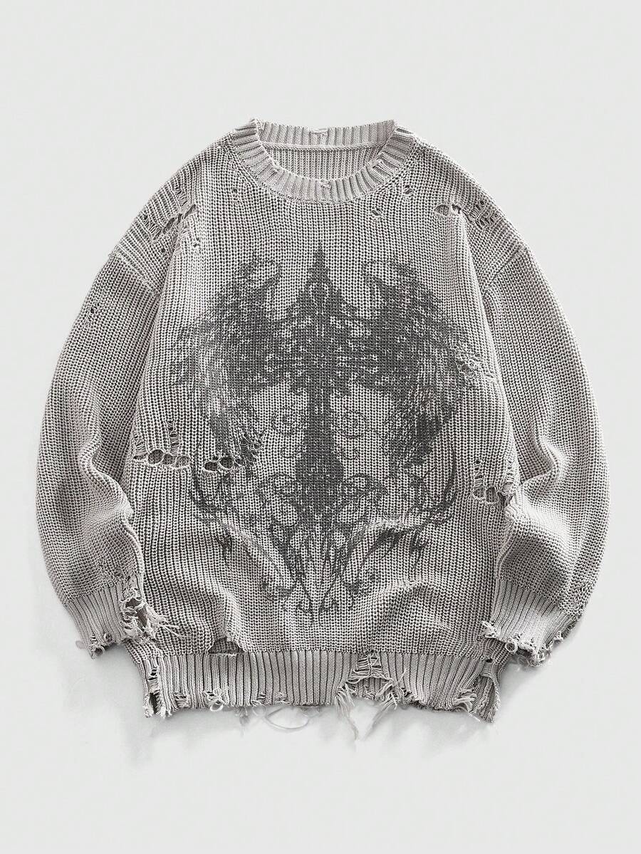 Men's Punk Distressed Knit Sweater