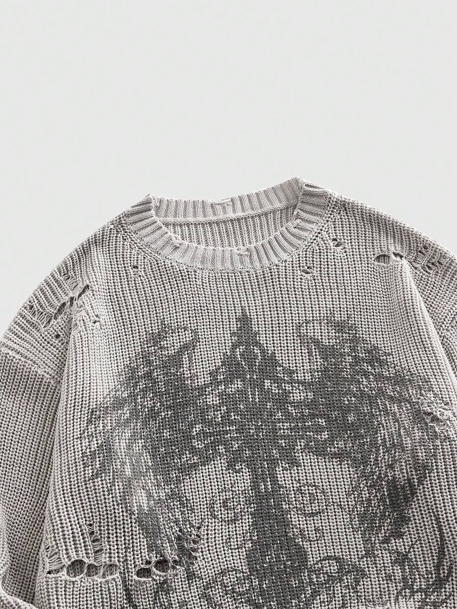Men's Punk Distressed Knit Sweater