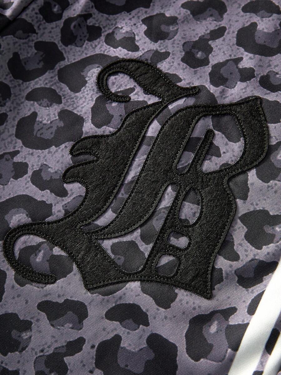 Leopard Print Stripe Embroidered Hoodie Set