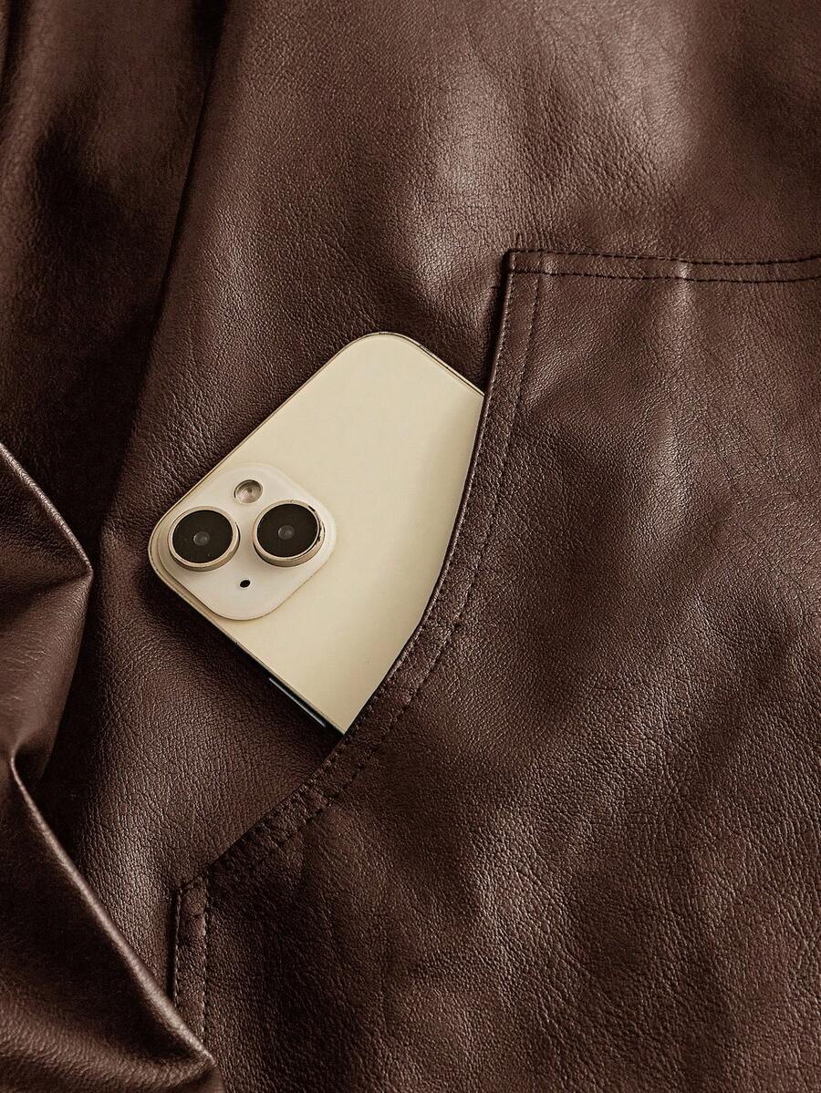 Men's Long Sleeve Casual Woven PU Leather Jacket
