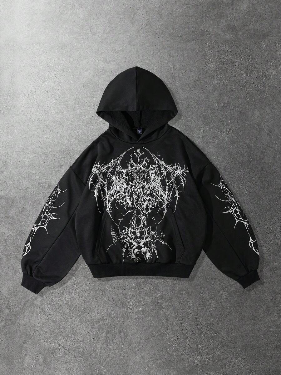 Men's Skull Cross Print Pocket Hoodie