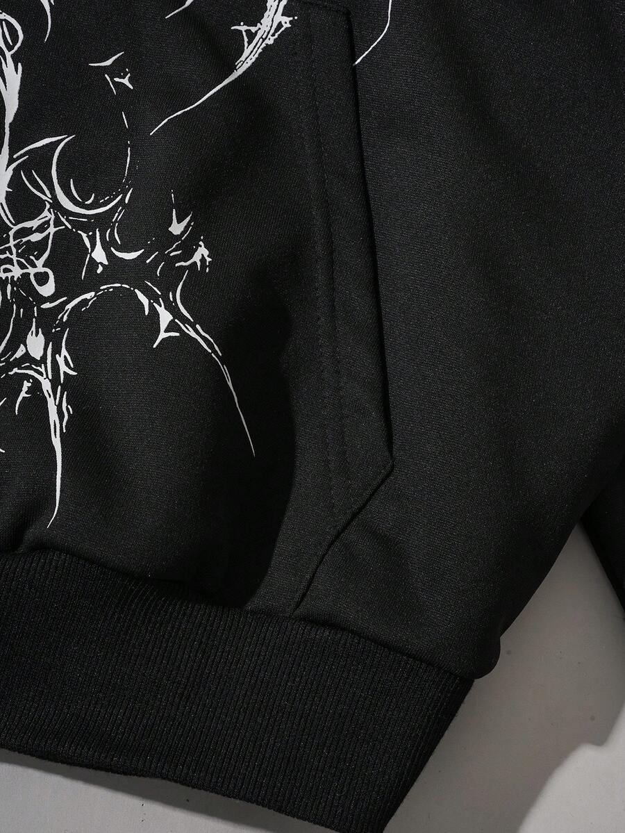 Men's Skull Cross Print Pocket Hoodie